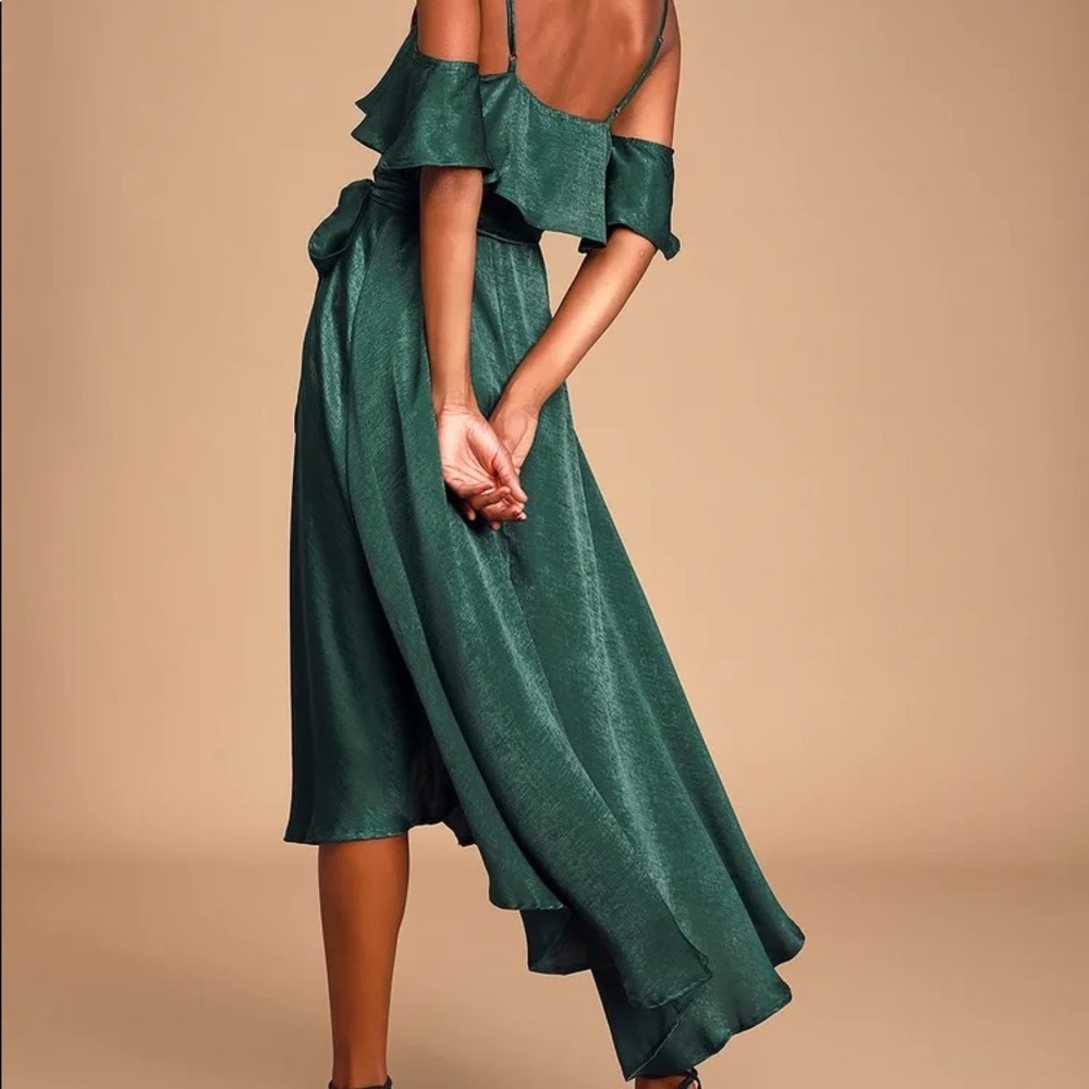Layla Forest Green Off-the-Shoulder Wrap Dress